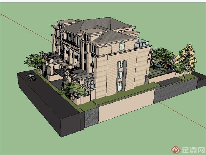 某新古典双拼别墅楼建筑设计SU模型(2)