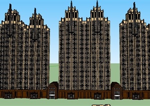 新古典风格连栋高层住宅楼建筑SU(草图大师)模型