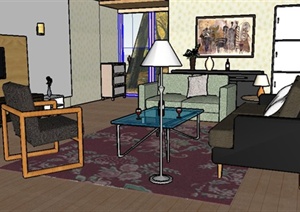 现代简约住宅客厅室内装修SU(草图大师)模型