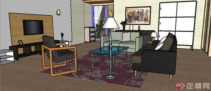 现代简约住宅客厅室内装修su模型(2)