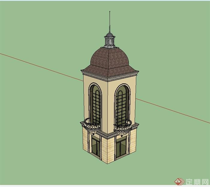 法式塔楼建筑设计su模型(1)