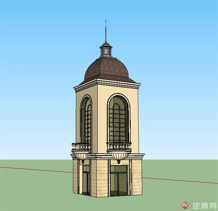 法式塔楼建筑设计su模型(3)