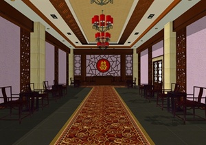 现代中式婚礼礼堂设计SU(草图大师)模型