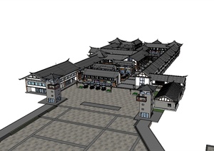 古典中式风格商业街建筑楼SU(草图大师)模型