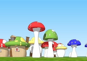 8种儿童乐园蘑菇游乐小品设计SU(草图大师)模型