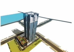 某现代风格高层银行建筑楼设计SU(草图大师)模型