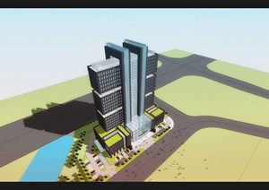 某现代风格农村合作银行建筑大楼设计SU(草图大师)模型
