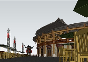 土家族活动中心建筑设计SU(草图大师)模型