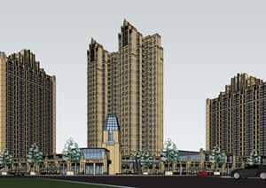 某新古典风格小区商业住宅楼建筑设计SU(草图大师)模型