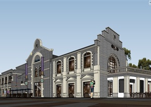 民国风酒吧商业街建筑设计SU(草图大师)模型