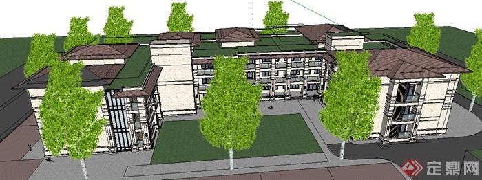 新古典三层幼儿园建筑设计su模型(3)