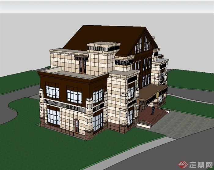 新古典风格独栋别墅楼su模型(2)