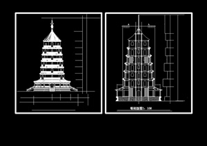 古典中式7层塔立面图设计cad方案图