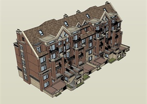 英式洋房住宅楼建筑设计SU(草图大师)模型