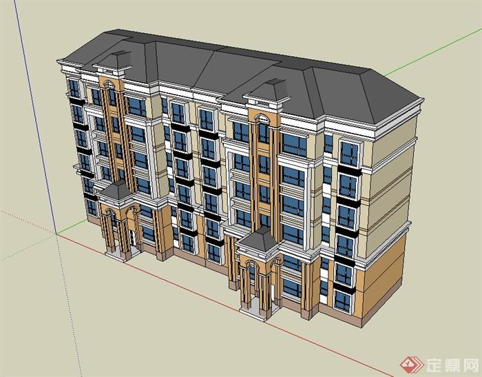 欧式花园洋房住宅小区楼设计su模型(1)