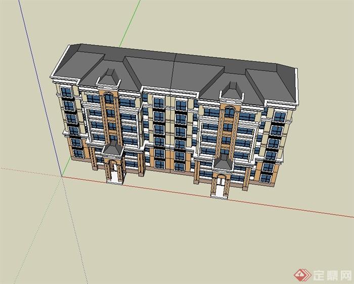 欧式花园洋房住宅小区楼设计su模型(3)