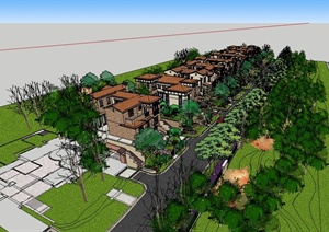西班牙别墅小区建筑及景观设计SU(草图大师)模型