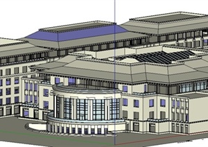 混搭风格行政中心办公楼建筑设计SU(草图大师)模型