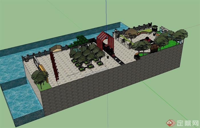 某现代风格火车站前广场景观设计su模型(3)