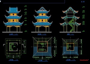 某古典中式风格寺庙鼓塔设计cad方案