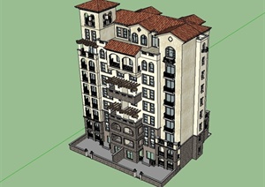 西班牙小高层住宅楼建筑设计SU(草图大师)模型