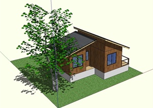 美式独栋小别墅建筑设计SU(草图大师)模型