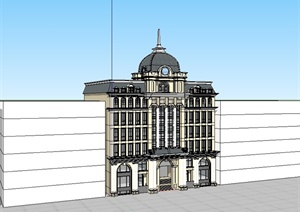 法式风格独栋会所建筑设计SU(草图大师)模型