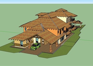 东南亚风格独栋别墅建筑楼设计SU(草图大师)模型
