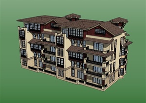 东南亚风格多层别墅住宅楼设计SU(草图大师)模型