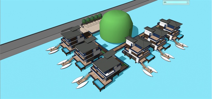 某现代风格帕劳水上别墅建筑设计su模型含cad方案