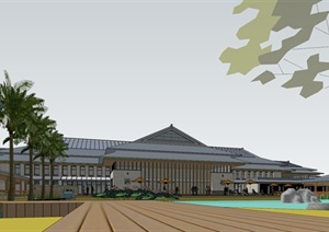 某古典中式汉唐风格宾馆建筑设计SU(草图大师)模型