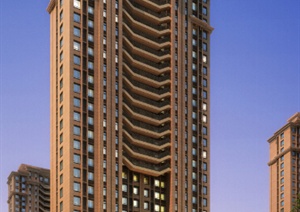 新古典风格精致详细高层住宅小区楼设计SU(草图大师)模型