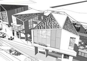 新中式酒吧街建筑设计SU(草图大师)模型