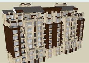 新古典风格8层楼住宅建筑设计SU(草图大师)模型