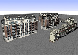 某新古典风格商业街建筑及住宅楼设计SU(草图大师)模型