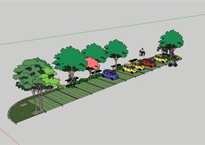 现代风格户外停车场设计SU(草图大师)模型