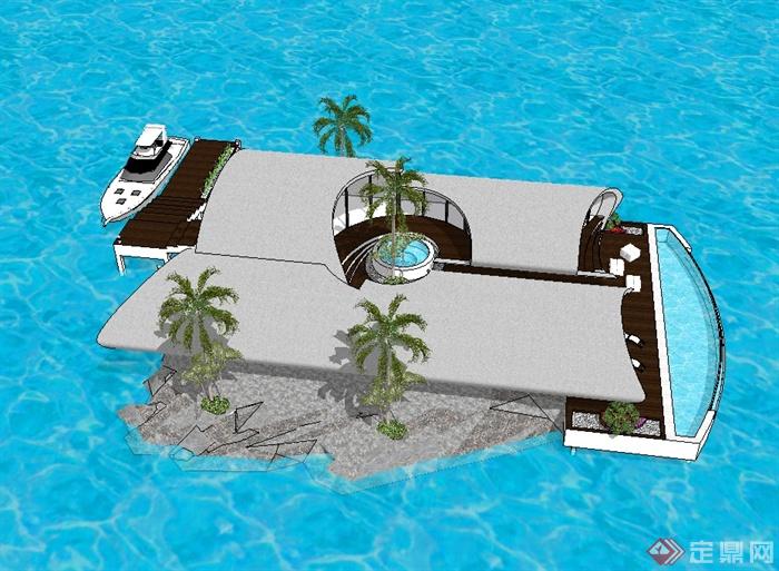 现代岛上别墅建筑设计su模型(4)