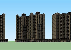 西班牙高层住宅带底商建筑设计SU(草图大师)模型