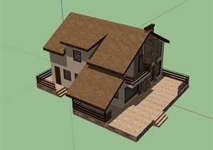 美式风格独栋多层别墅建筑设计SU(草图大师)模型