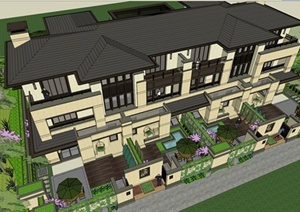 某新古典风格详细联排别墅楼设计SU(草图大师)模型
