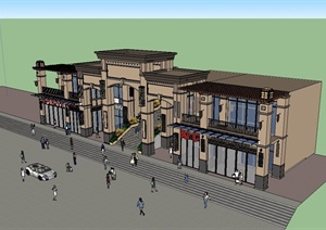 某新古典风格商业街建筑入口设计SU(草图大师)模型