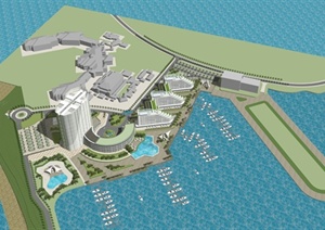 某现代风格滨海游艇中心酒店、办公详细规划设计SU(草图大师)模型