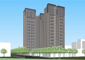 某现代风格高层住宅建筑含景观规划设计SU(草图大师)模型