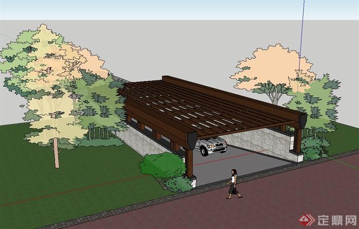 某现代风格地下车库入口廊设计su模型(1)