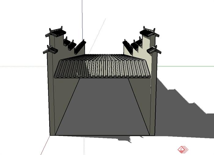 某现代中式风格精致详细地下车库入口设计su模型(3)