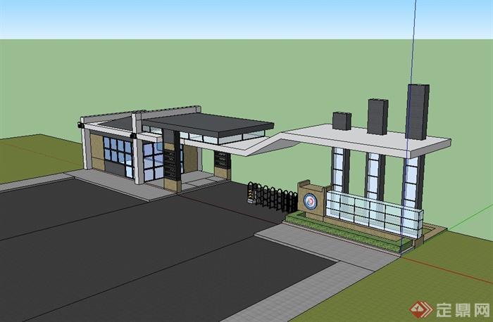 某現代風格精緻學校入口大門su模型原創