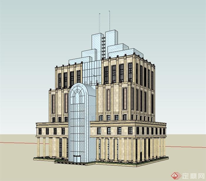新古典风格俱乐部建筑楼设计su模型(1)