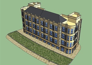 新古典风格公寓建筑楼设计SU(草图大师)模型