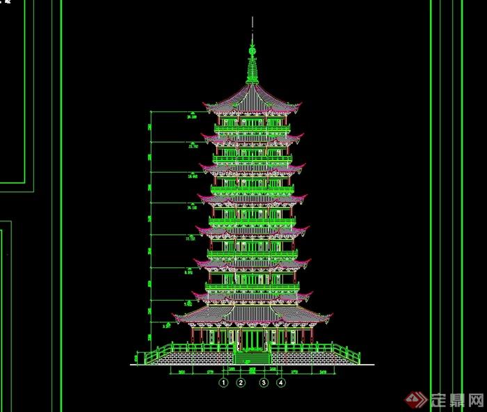古典中式风格七层塔设计cad全套建施图(1)