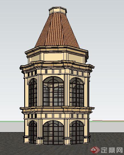 法式风格景观塔塔楼su模型(1)